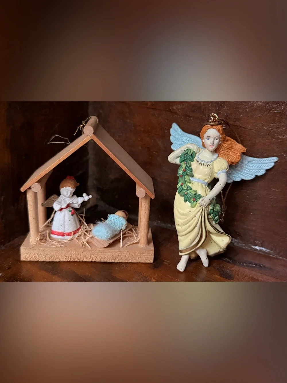 Set of 2 Vintage Angel Ornaments Holiday
